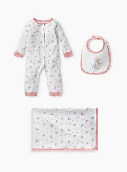 Juniors Printed Sleepsuit with Bib and Receiving Blanket-baby-girls-clothing-setsandcoords-image-1