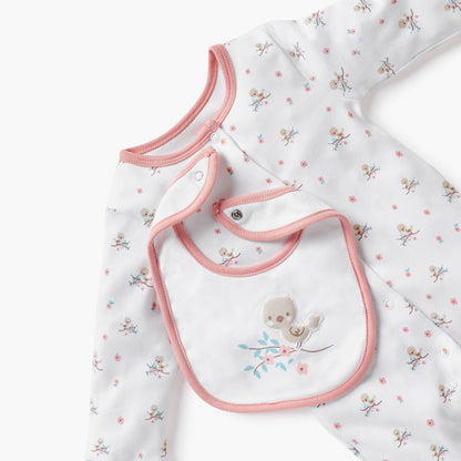 Juniors Printed Sleepsuit with Bib and Receiving Blanket