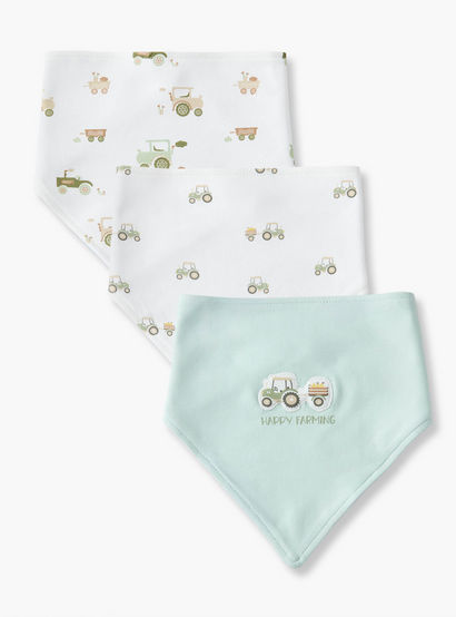 Pack of 3 Juniors Baby Bib with Tractor Print-baby-feeding-bibs-image-1