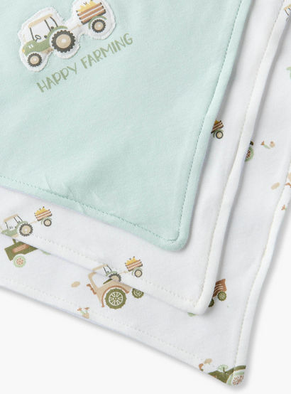 Pack of 3 Juniors Baby Bib with Tractor Print-baby-feeding-bibs-image-6