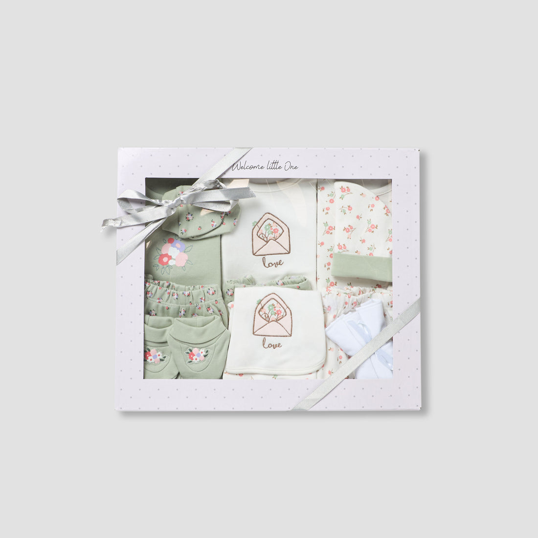 Set of 14 Juniors Clothing Gift Set with Floral Print - Green / 0-3 mths