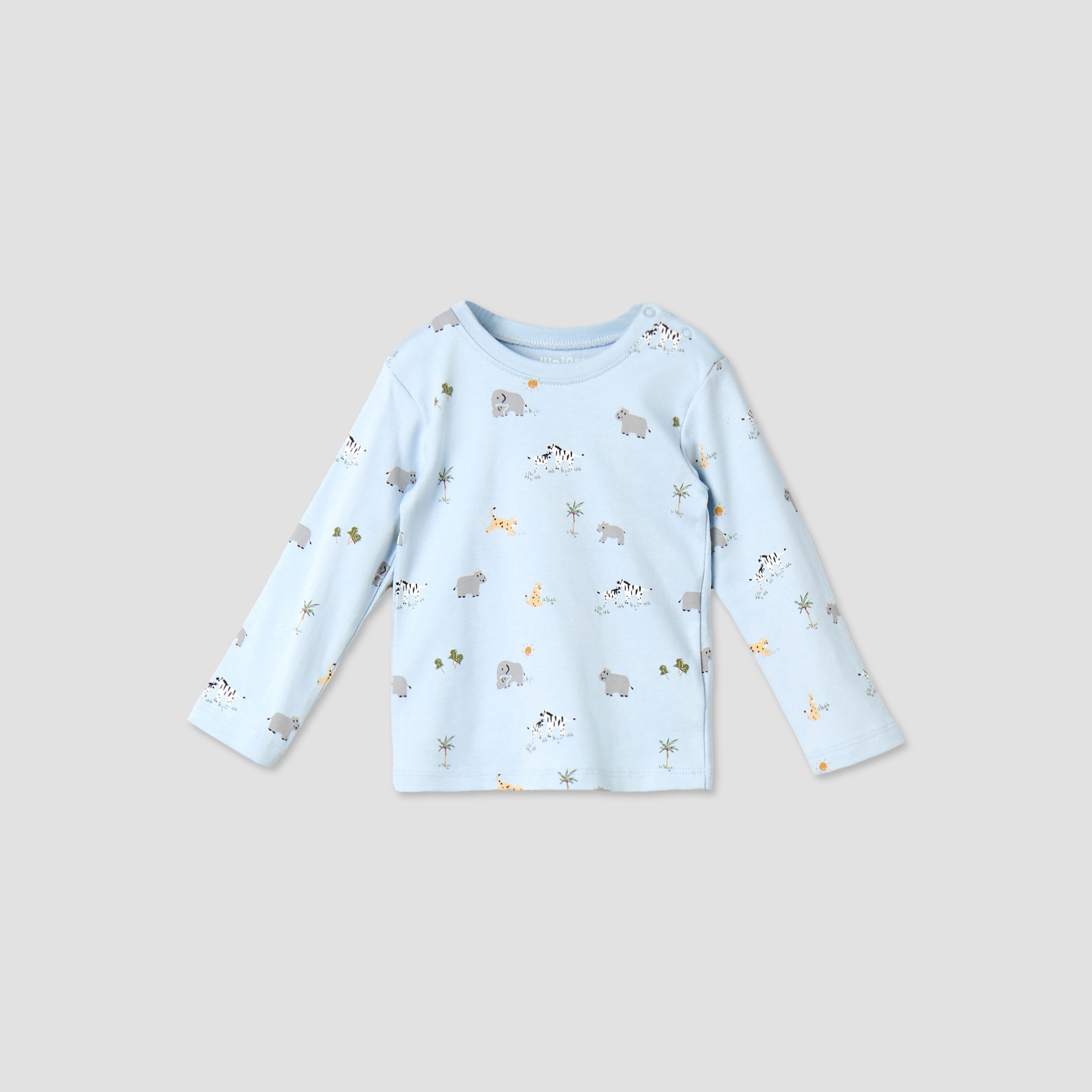 Juniors Cotton Round Neck Long Sleeves Pyjama Set with Print