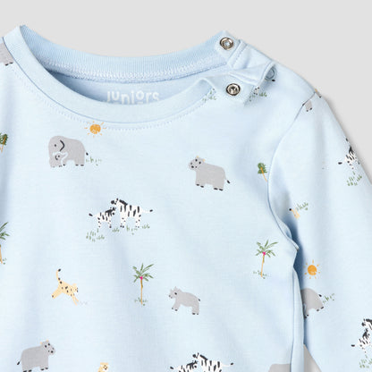 Juniors Cotton Round Neck Long Sleeves Pyjama Set with Print