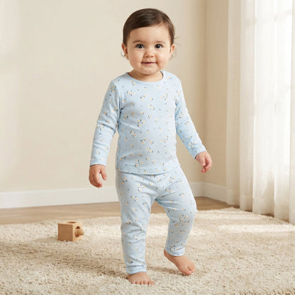 Juniors Cotton Round Neck Long Sleeves Pyjama Set with Floral Print