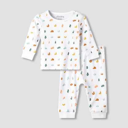 Juniors Cotton Round Neck Long Sleeves Pyjama Set with Arabic Alphabet Print