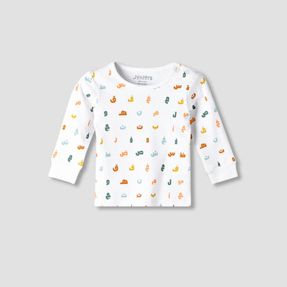 Juniors Cotton Round Neck Long Sleeves Pyjama Set with Arabic Alphabet Print
