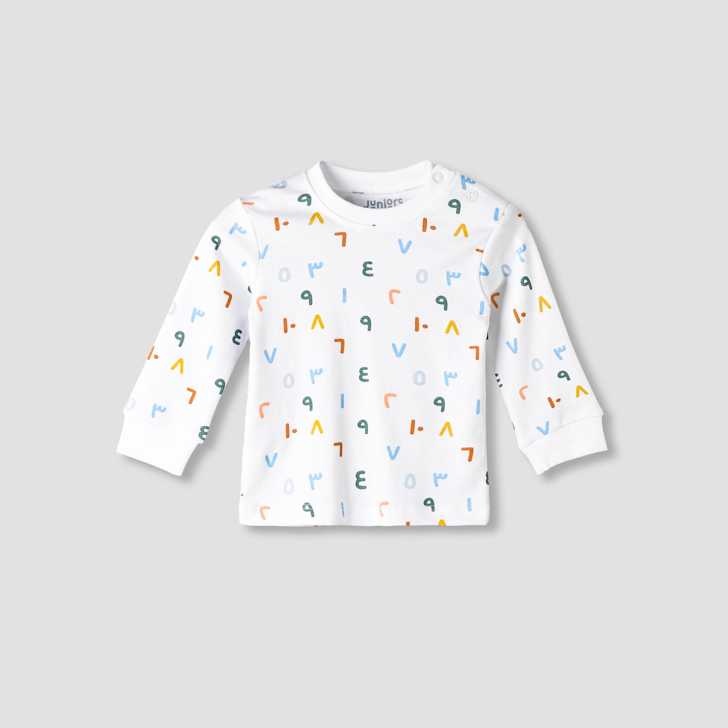 Juniors Cotton Round Neck Long Sleeves Pyjama Set with Arabic Alphabet Print