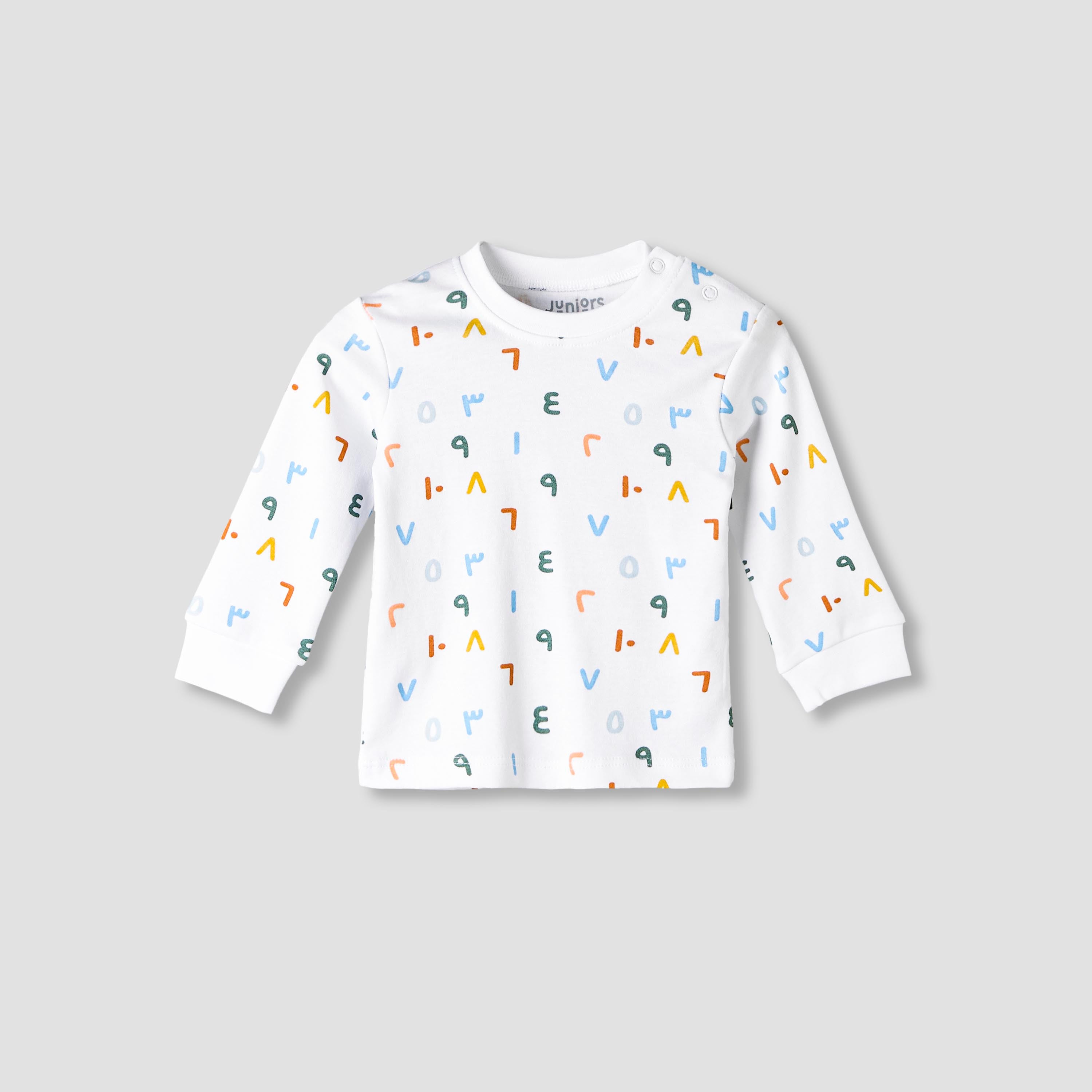 Juniors Cotton Round Neck Long Sleeves Pyjama Set with Arabic Alphabet Print