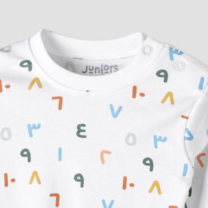 Juniors Cotton Round Neck Long Sleeves Pyjama Set with Arabic Alphabet Print
