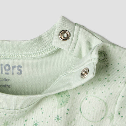 Juniors Cotton Round Neck Long Sleeves Pyjama Set with Star and Moon Print