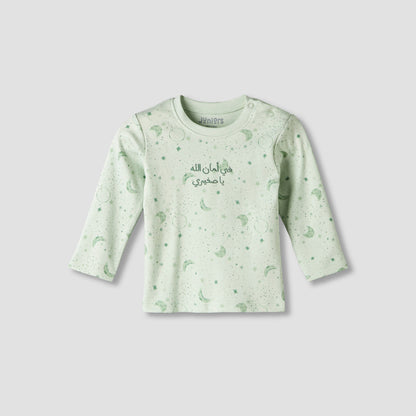 Juniors Cotton Round Neck Long Sleeves Pyjama Set with Star and Moon Print