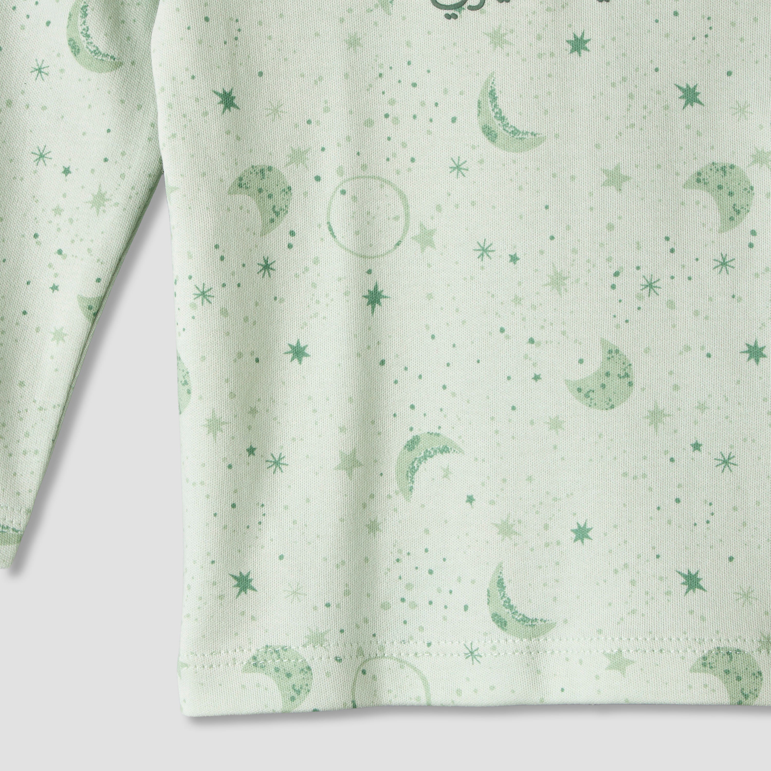 Juniors Cotton Round Neck Long Sleeves Pyjama Set with Star and Moon Print