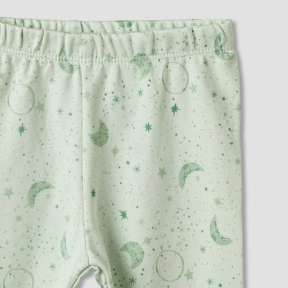 Juniors Cotton Round Neck Long Sleeves Pyjama Set with Star and Moon Print