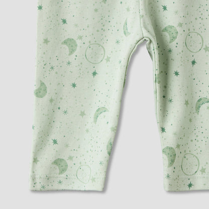Juniors Cotton Round Neck Long Sleeves Pyjama Set with Star and Moon Print