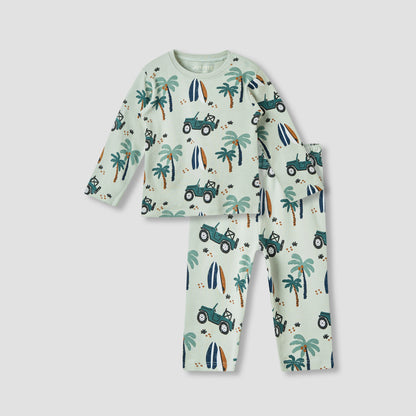 Juniors Printed T-shirt and Pyjama Set - Green / 12-18 mths