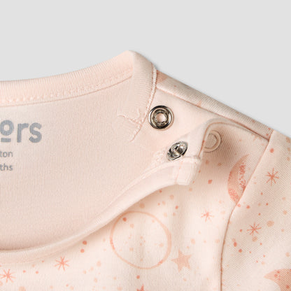 Juniors Cotton Round Neck Long Sleeves Pyjama Set with Star and Moon Print