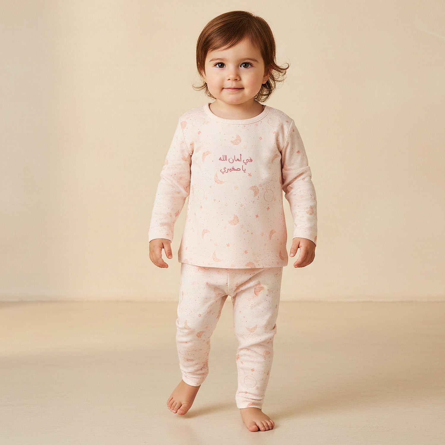 Juniors Cotton Round Neck Long Sleeves Pyjama Set with Star and Moon Print