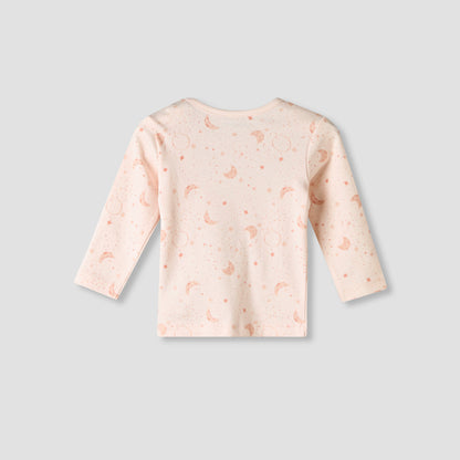 Juniors Cotton Round Neck Long Sleeves Pyjama Set with Star and Moon Print