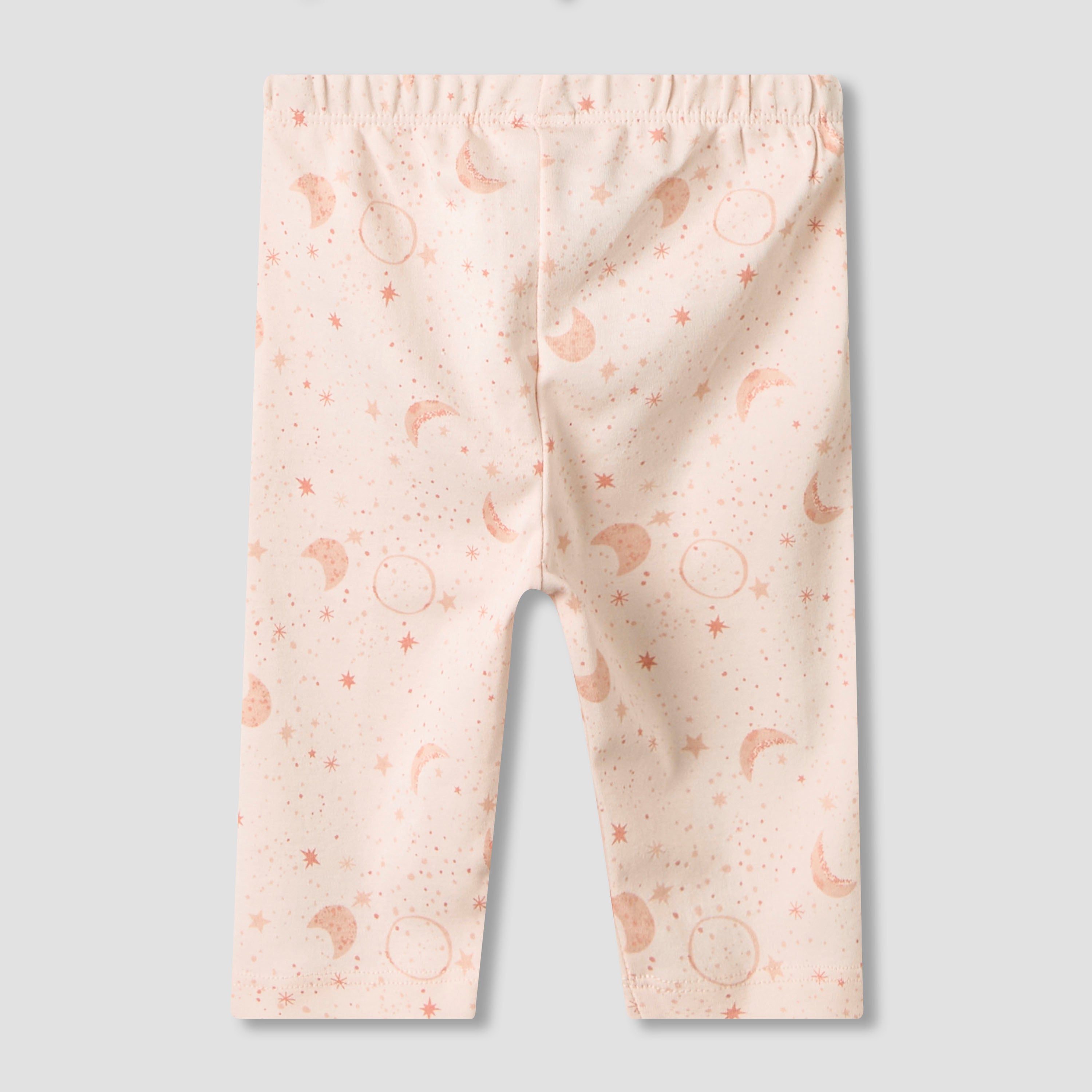 Juniors Cotton Round Neck Long Sleeves Pyjama Set with Star and Moon Print