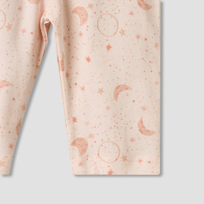 Juniors Cotton Round Neck Long Sleeves Pyjama Set with Star and Moon Print