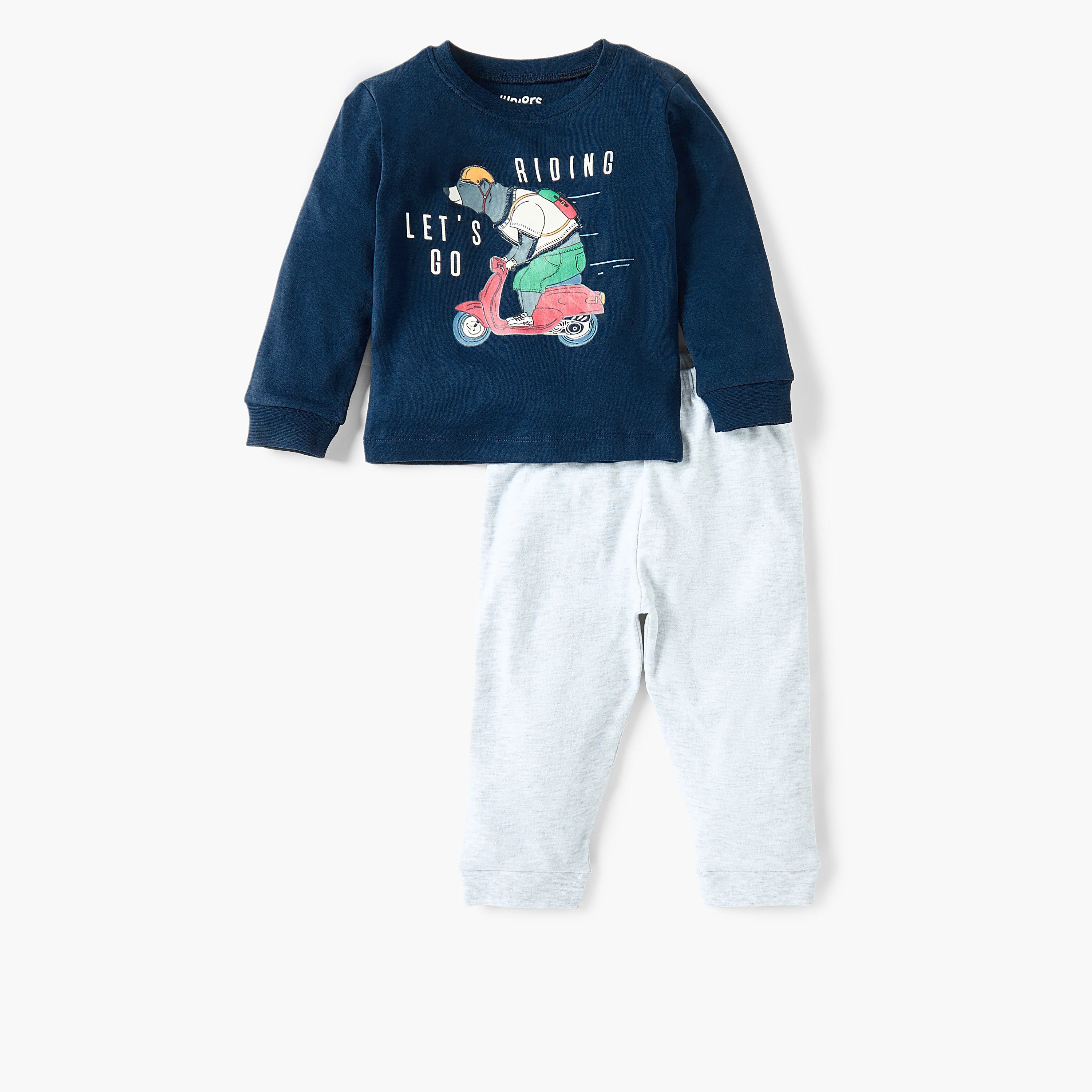 Juniors Dinosaur Applique Long Sleeve T-shirt and Elasticated Pyjama Set
