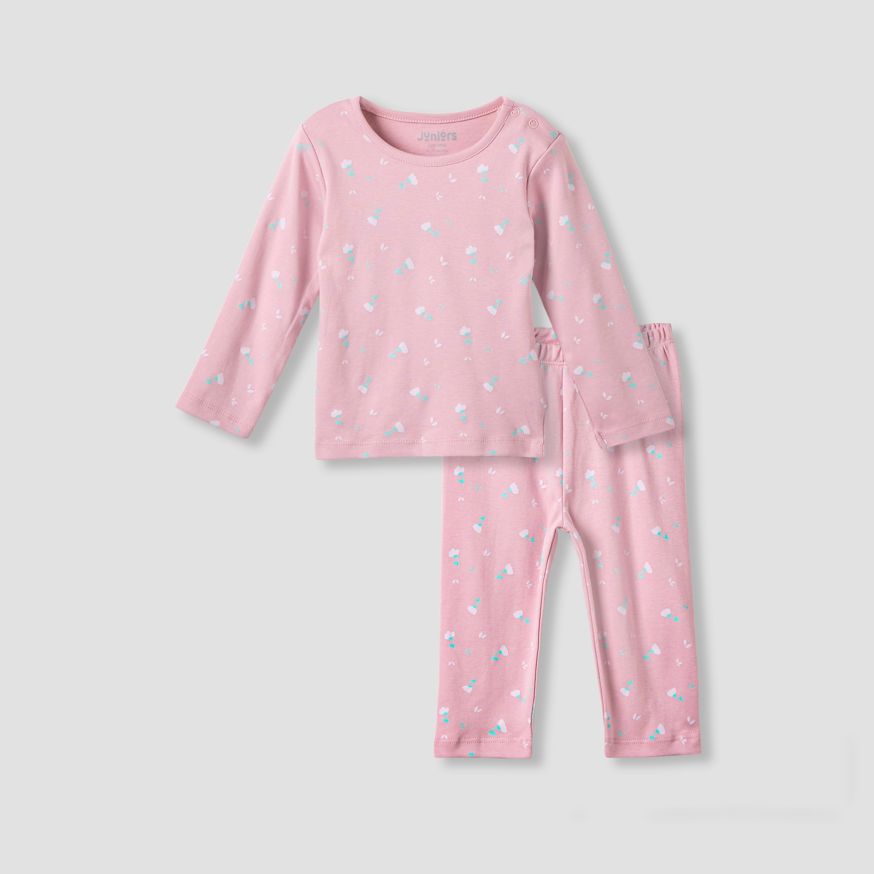 Juniors Pyjama Set with Floral Print - Cotton - Long Sleeves