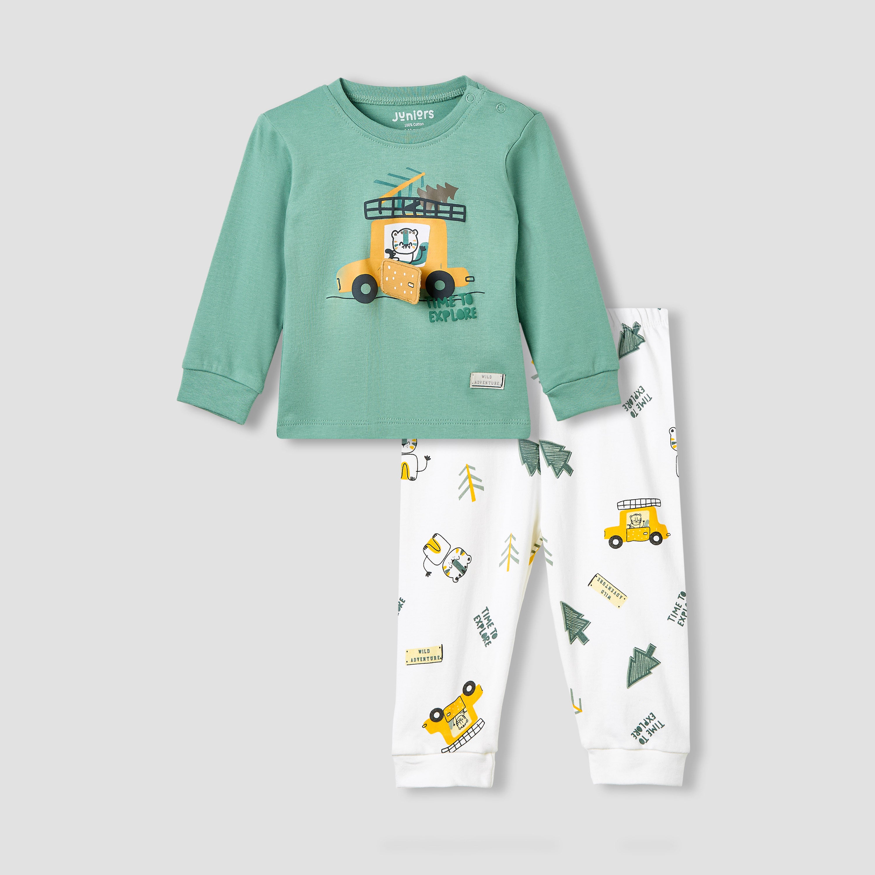 Juniors Pyjama Set with Print - Cotton - Long Sleeves - Round Neck