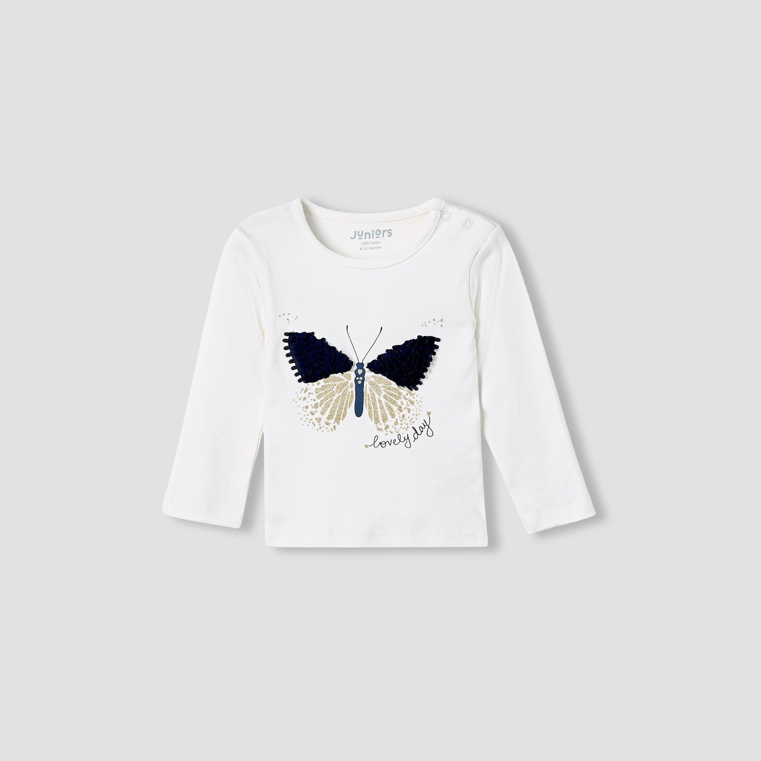 Juniors Pyjama Set with Butterfly Applique - Cotton - Long Sleeves - Round Neck