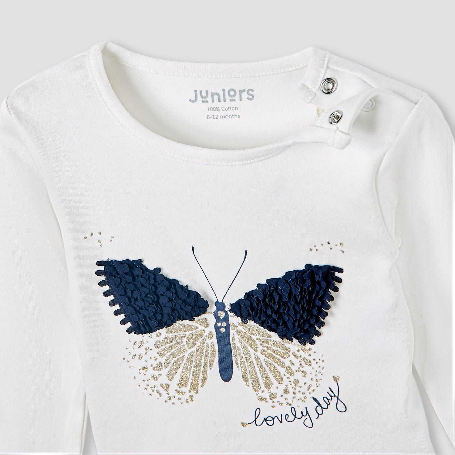 Juniors Pyjama Set with Butterfly Applique - Cotton - Long Sleeves - Round Neck