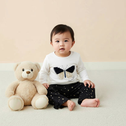 Juniors Pyjama Set with Butterfly Applique - Cotton - Long Sleeves - Round Neck