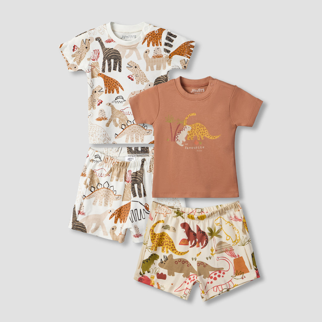 Pack of 2 Juniors Crew Neck Short Sleeves T-shirt and Shorts Set with Safari Print - Multicolour / 12-18 mths