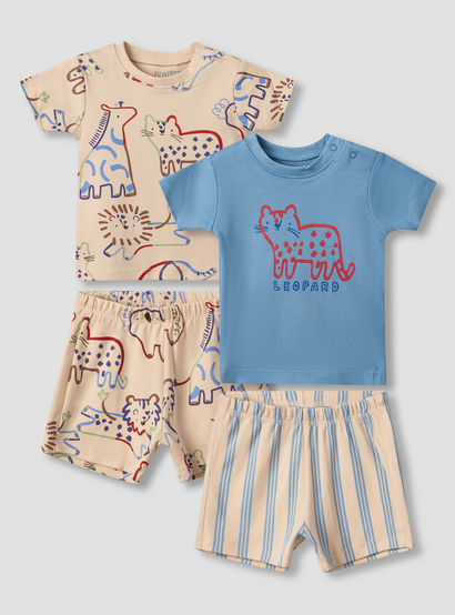 Pack of 2 Juniors Crew Neck Short Sleeves T-shirt and Shorts Set with Safari Print-baby-boys-clothing-setsandcoords-image-1