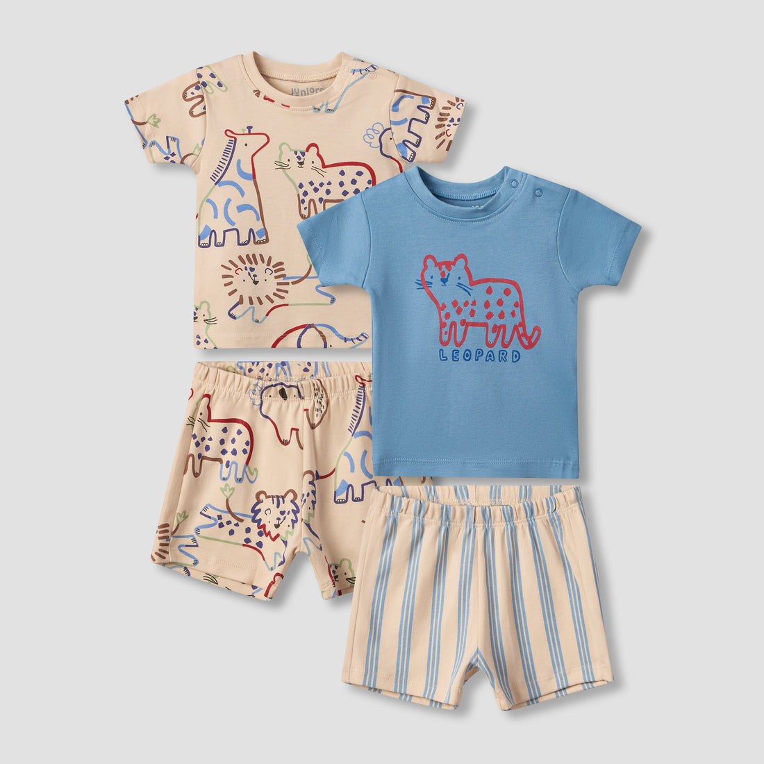 Pack of 2 Juniors Crew Neck Short Sleeves T-shirt and Shorts Set with Safari Print - Multicolour / 12-18 mths