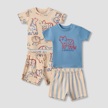 Pack of 2 Juniors Crew Neck Short Sleeves T-shirt and Shorts Set with Safari Print - Multicolour / 12-18 mths