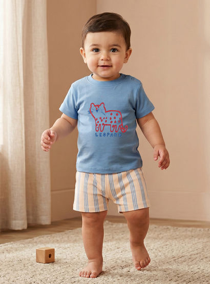 Pack of 2 Juniors Crew Neck Short Sleeves T-shirt and Shorts Set with Safari Print-baby-boys-clothing-setsandcoords-image-2