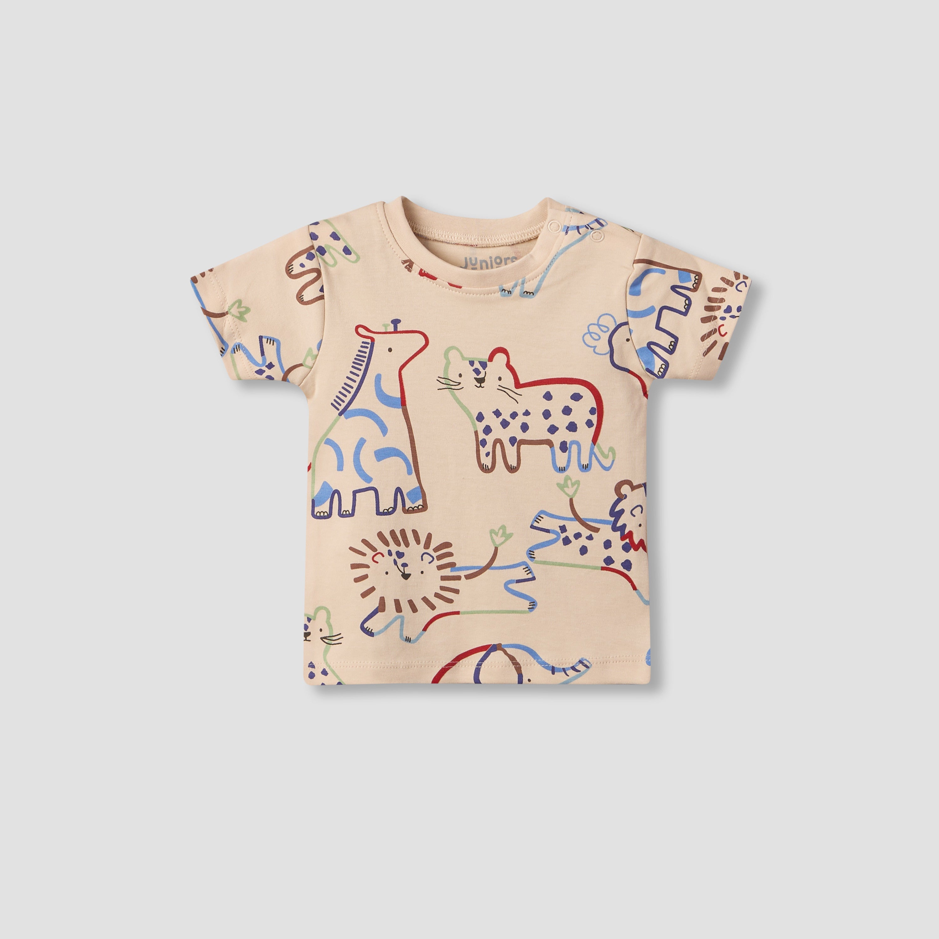 Pack of 2 Juniors Crew Neck Short Sleeves T-shirt and Shorts Set with Safari Print