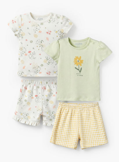 Pack of 2 Juniors Crew Neck Short Sleeves T-shirt and Shorts Set with Snap Button Closure-baby-girls-clothing-setsandcoords-image-1