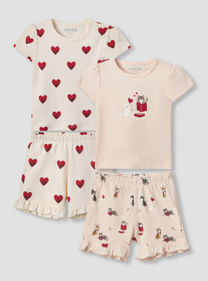 Pack of 2 Juniors Crew Neck Short Sleeves T-shirt and Shorts Set with Assorted Print-baby-girls-clothing-setsandcoords-image-2