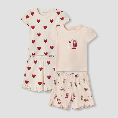 Pack of 2 Juniors Crew Neck Short Sleeves T-shirt and Shorts Set with Assorted Print