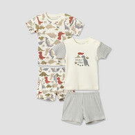Pack of 2 Juniors Round Neck Short Sleeves T-shirt and Shorts Set with Dinosaur Print-undefined-image-1