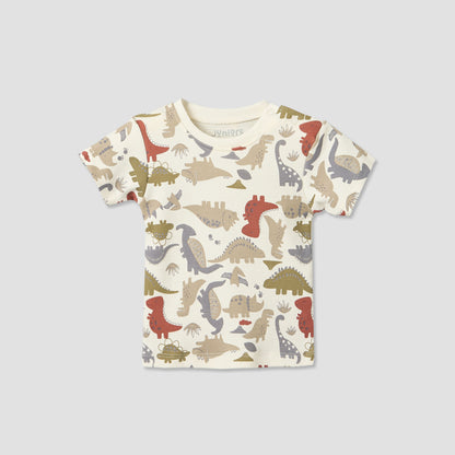 Pack of 2 Juniors Round Neck Short Sleeves T-shirt and Shorts Set with Dinosaur Print