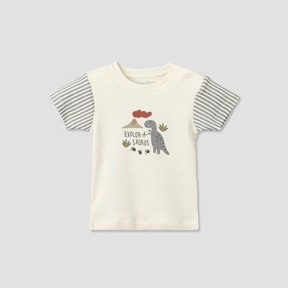 Pack of 2 Juniors Round Neck Short Sleeves T-shirt and Shorts Set with Dinosaur Print
