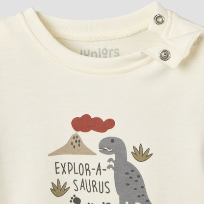 Pack of 2 Juniors Round Neck Short Sleeves T-shirt and Shorts Set with Dinosaur Print
