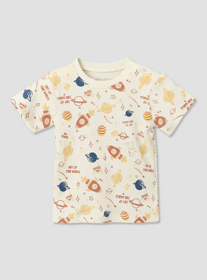 Pack of 2 Juniors Round Neck Short Sleeves T-shirt and Shorts Set with Space Print-baby-boys-clothing-setsandcoords-image-5