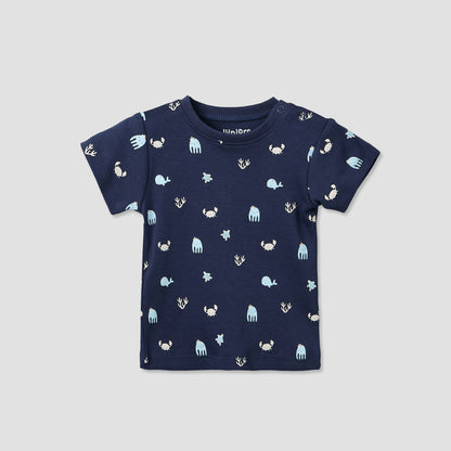 Pack of 2 Juniors Round Neck Short Sleeves T-shirt and Shorts Set with Underwater Print