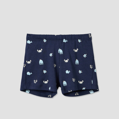 Pack of 2 Juniors Round Neck Short Sleeves T-shirt and Shorts Set with Underwater Print