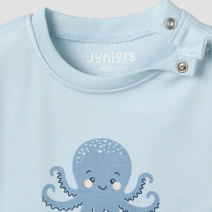 Pack of 2 Juniors Round Neck Short Sleeves T-shirt and Shorts Set with Underwater Print