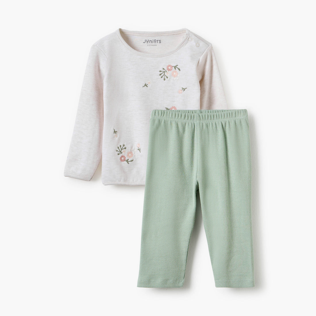 Juniors Floral Embroidered Top and Pyjama Set - Multicolour / 12-18 mths