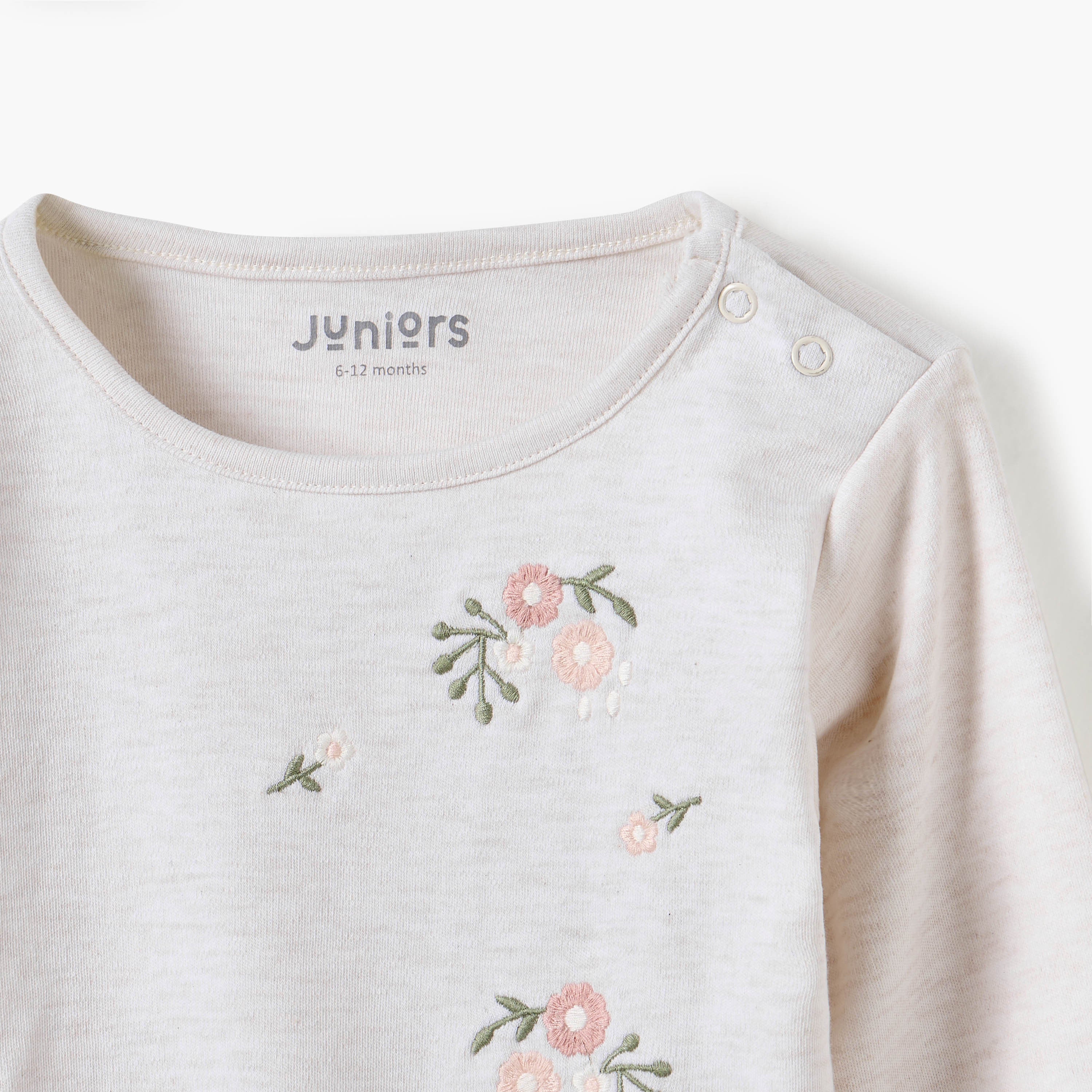 Juniors Floral Embroidered Top and Pyjama Set