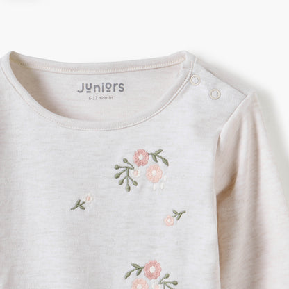 Juniors Floral Embroidered Top and Pyjama Set